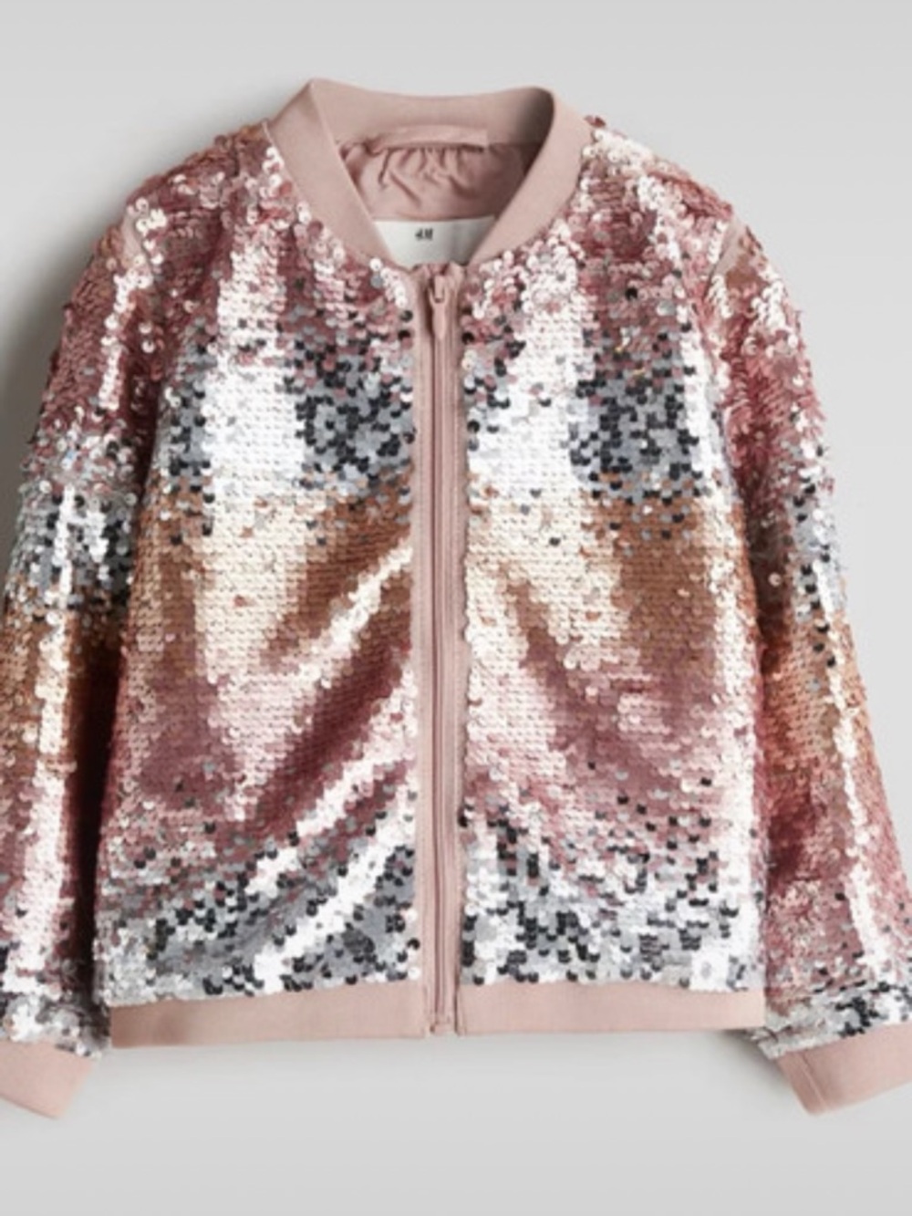 H&M Rose Gold Reversible-Look Sequin Bomber Jacket